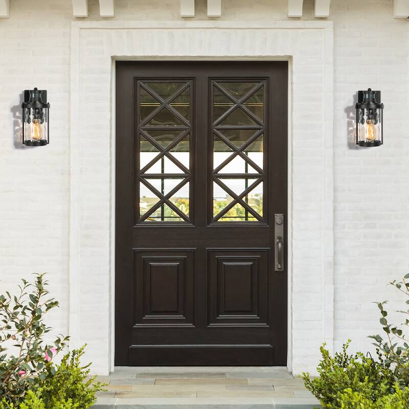 Black Outdoor Motion Sensor Lights Light Dusk to Dawn Wall Sconce Black Lantern Exterior Lighting