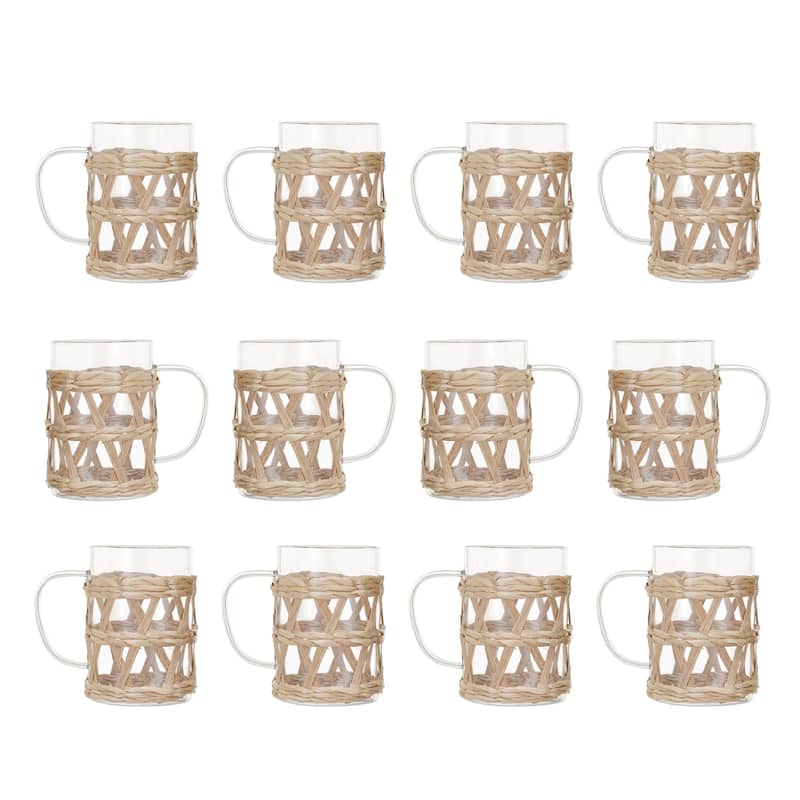 Glass Mug with Sleeves, Set of 12 - 4.4"L x 3.0"W x 3.9"H - Natural