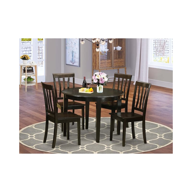 Nordic Kitchen Dining Set - 5 Piece Table & Chair Set - Solid Wood - Cappuccino Finish - Round Table for 4