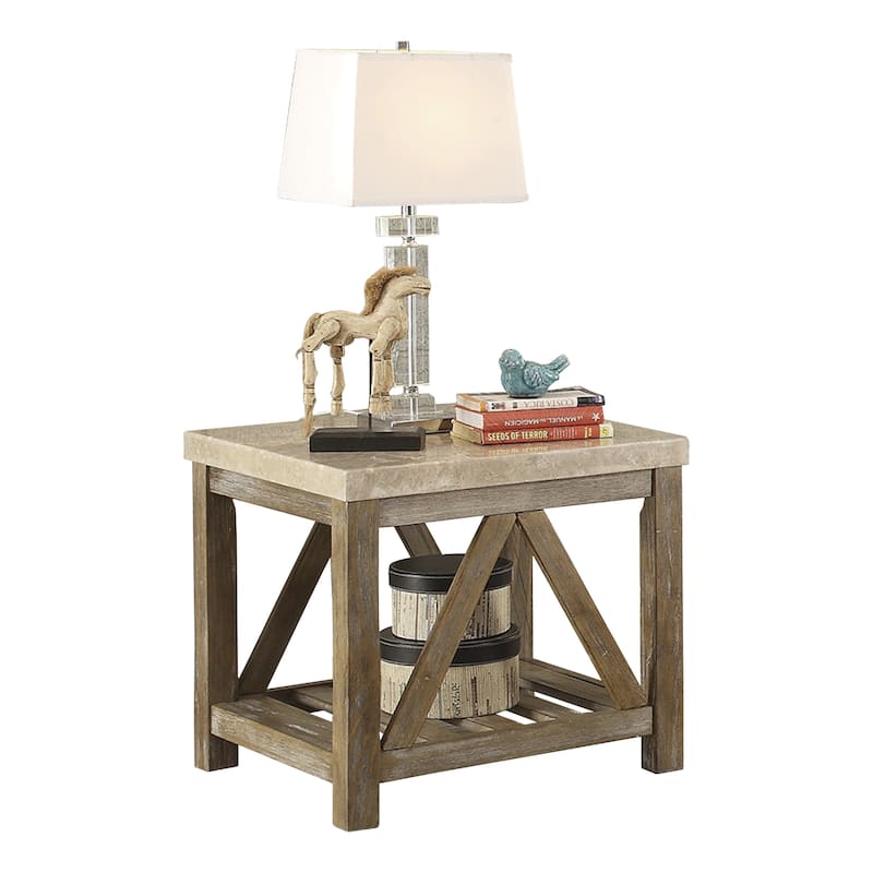 Industrial Style Angled Support 1pc Cocktail Table,Sofa Tables,End Tables with Bottom Shelf Marble Top