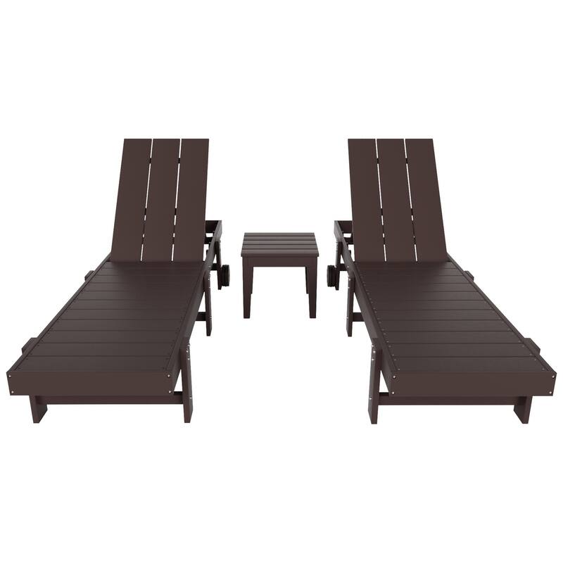 Polytrends Shoreside Modern Poly Eco-Friendly All Weather Reclining Pool Chaise Lounge With Wheels and Side Table (3-Piece Set)