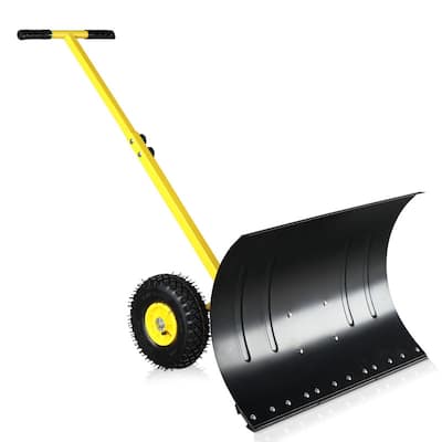 Heavy-Duty Rolling Snow Pusher with Wheels and Adjustable Handle - Snow Pusher