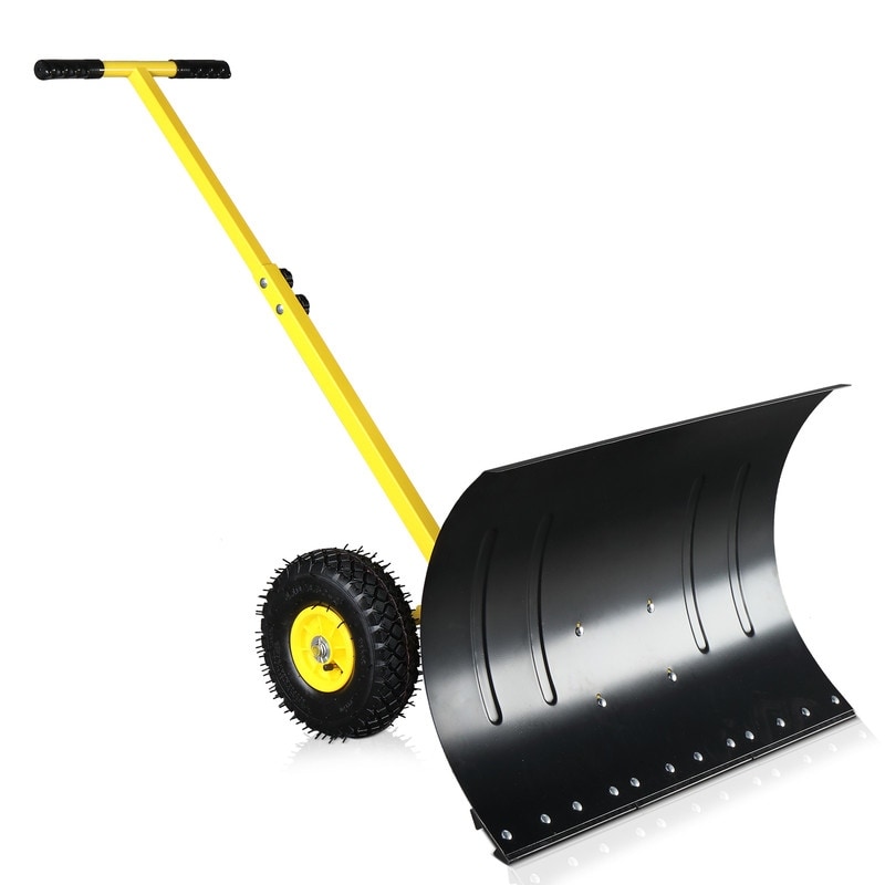 Heavy-Duty Rolling Snow Pusher with Wheels and Adjustable Handle - Snow Pusher