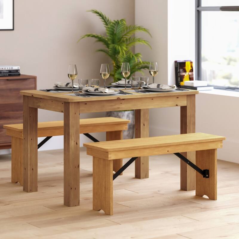 46" x 30" Rectangular Antique Rustic Solid Pine Farm Dining Table - Light Natural