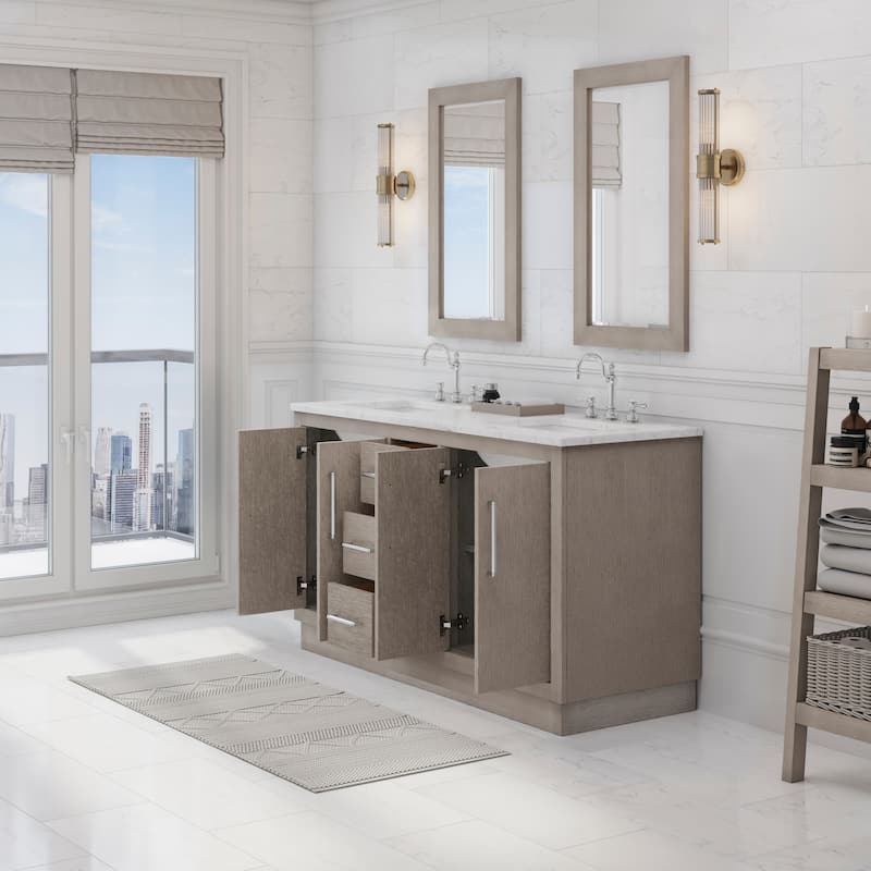 Hugo Carrara White Marble Countertop Vanity in Grey Oak