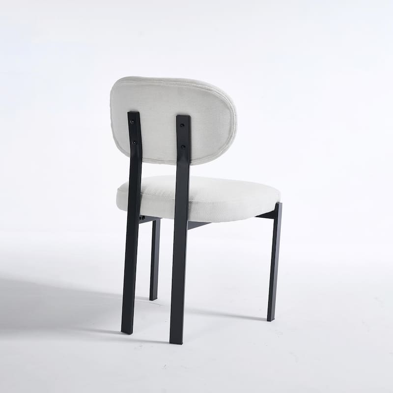 Mid-Century Upholstered Boucle Kitchen Dining Chairs with Black Metal Legs，Set of 2