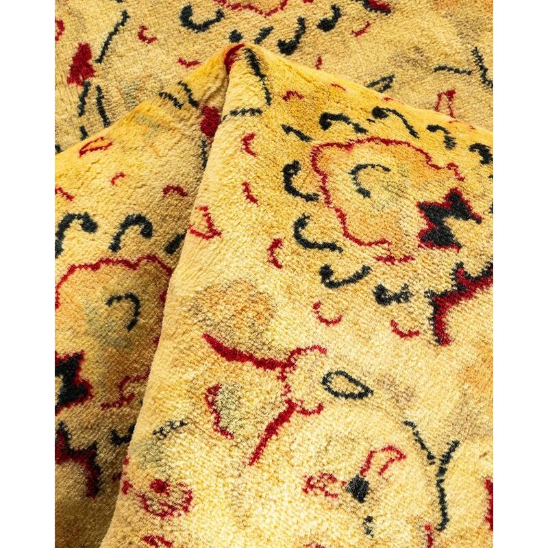 Overton Hand Knotted Wool Vintage Inspired Modern Contemporary Overdyed Yellow Runner Rug - 2' 7" x 10' 1"