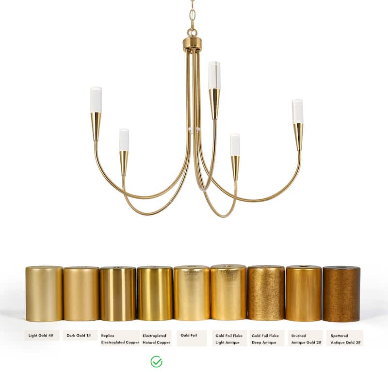 Modern Elegant 5-Light Gold LED Chandelier Dimmable Pendant Light Height Adjustable for Dining Room - 24" D x 22.5" H