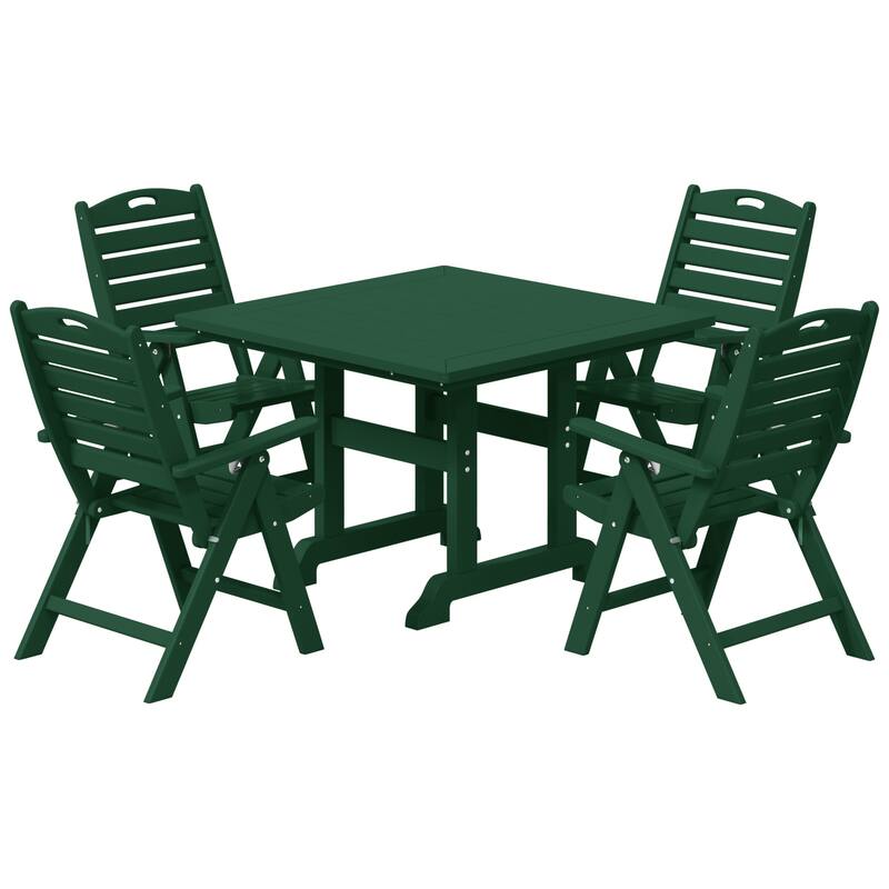 Laguna 5-Piece Square Table Folding Highback Chair Dining Set - Dark Green