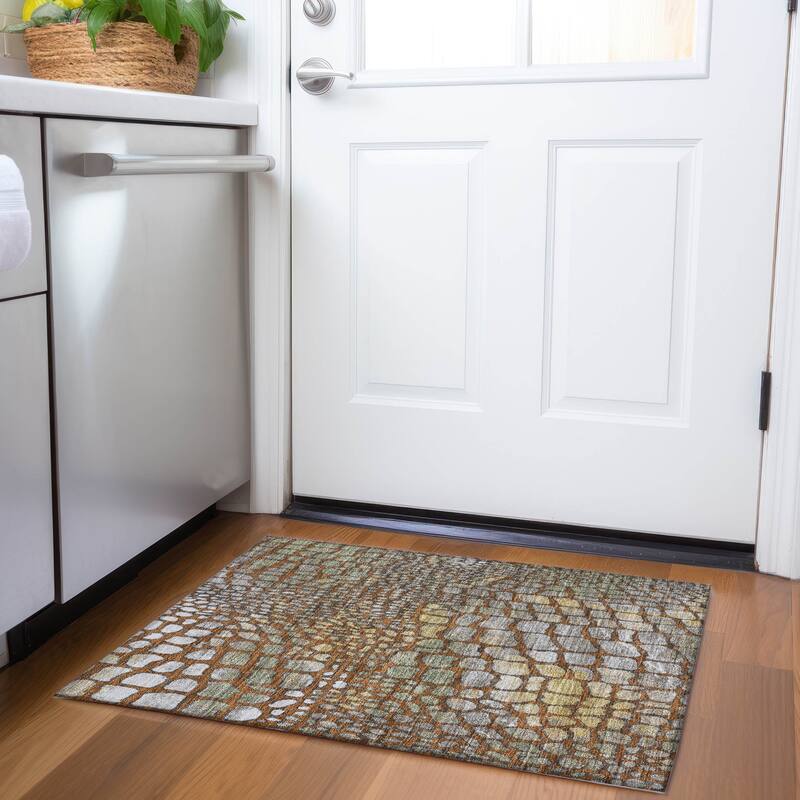 Premium Washable Super Soft Modern Cobblestone Mayfield Rug - Paprika - 1'8" x 2'6"