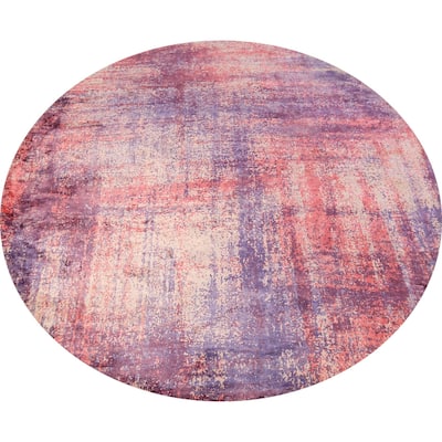 All-Over Abstract Modern Round Area Rug Hand-Knotted Wool Carpet - 6'6" x 6'6"