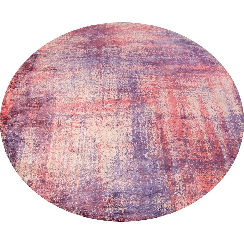 All-Over Abstract Modern Round Area Rug Hand-Knotted Wool Carpet - 6'6" x 6'6"