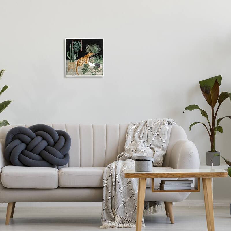 Stupell Leopard Among Various Plants Cactus Planked Floor Framed Wall Art, Design by Melissa Wang - Black