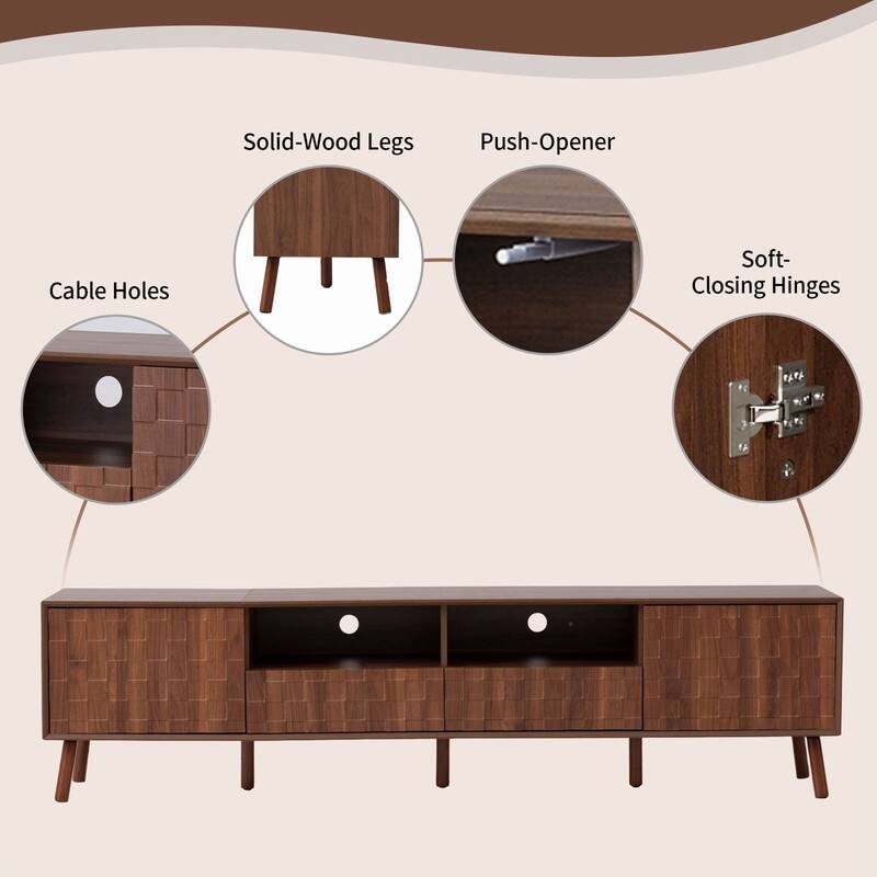 Modern 70" TV Stand for TVs up to 80", Entertainment Center Media Console Table with Solid Wood Legs and Open Storage