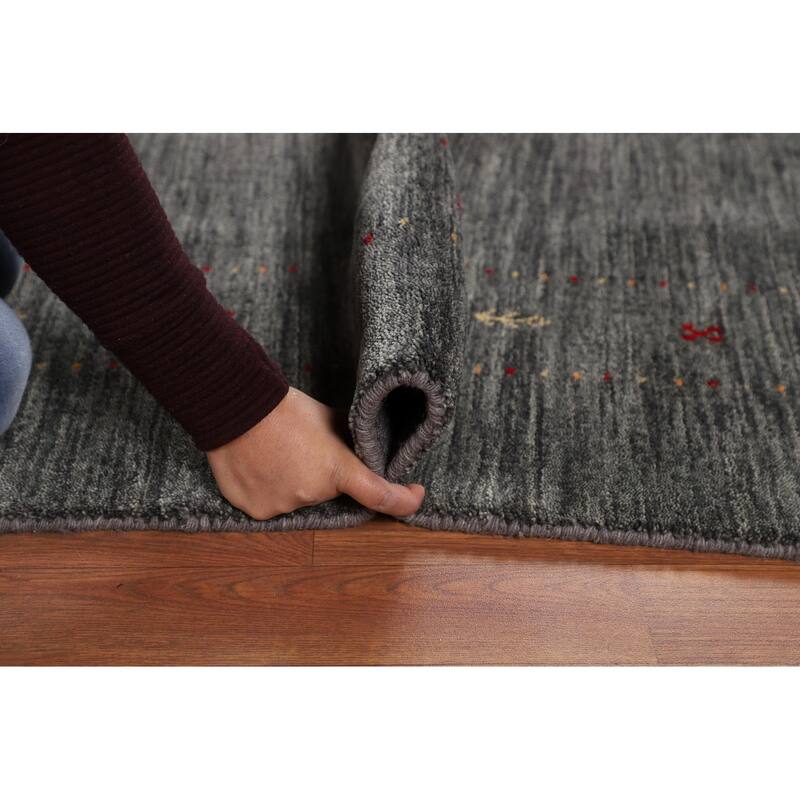 Tribal Green Gabbeh Indian Area Rug Handmade Wool Carpet - 6'8"x 9'9"