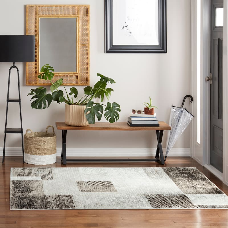 Everwash Treasure Creed Modern Geometric Machine Washable Area Rug, Brown/Beige