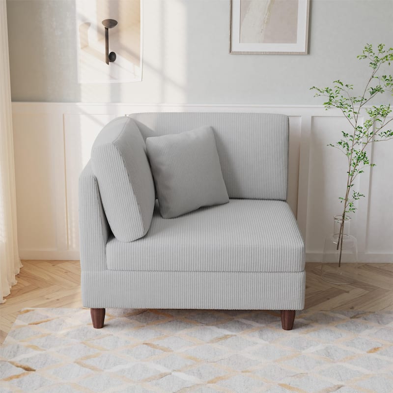 Corduroy Accent Chair with Ottoman Modular Couch Sectional Sofa - Armchair - Sea Salt Grey/Left Facing