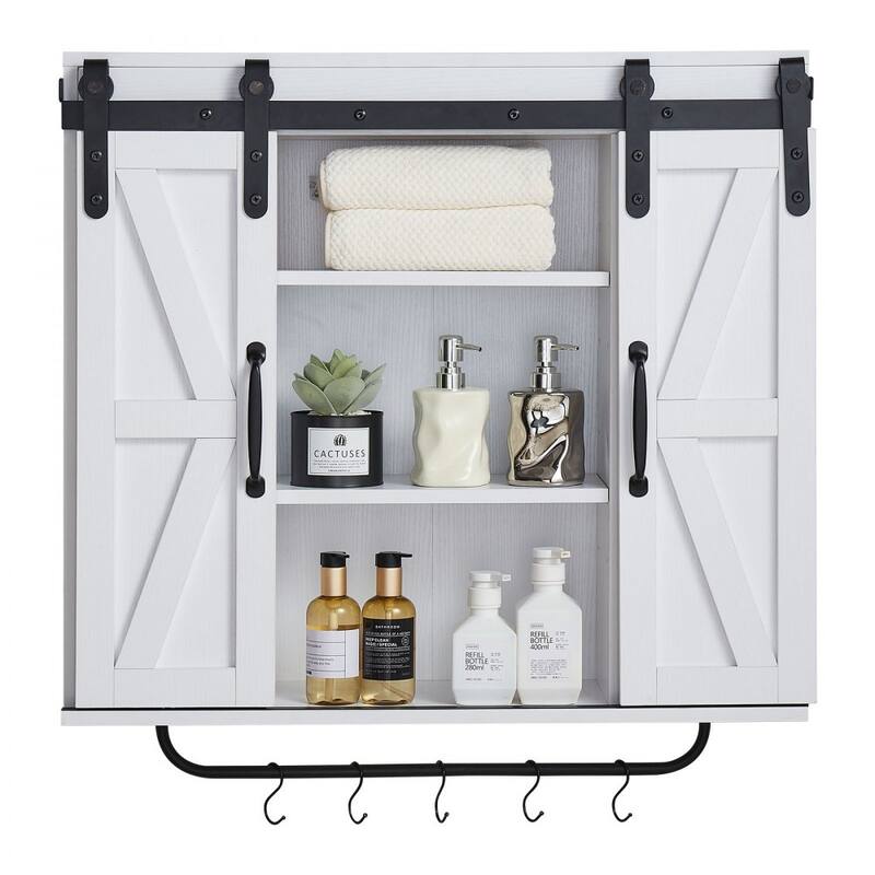 White Bathroom Wall Cabinet with Adjustable Shelves and Multi-Layer Storage for Small Space - 31” x 9” x 30”