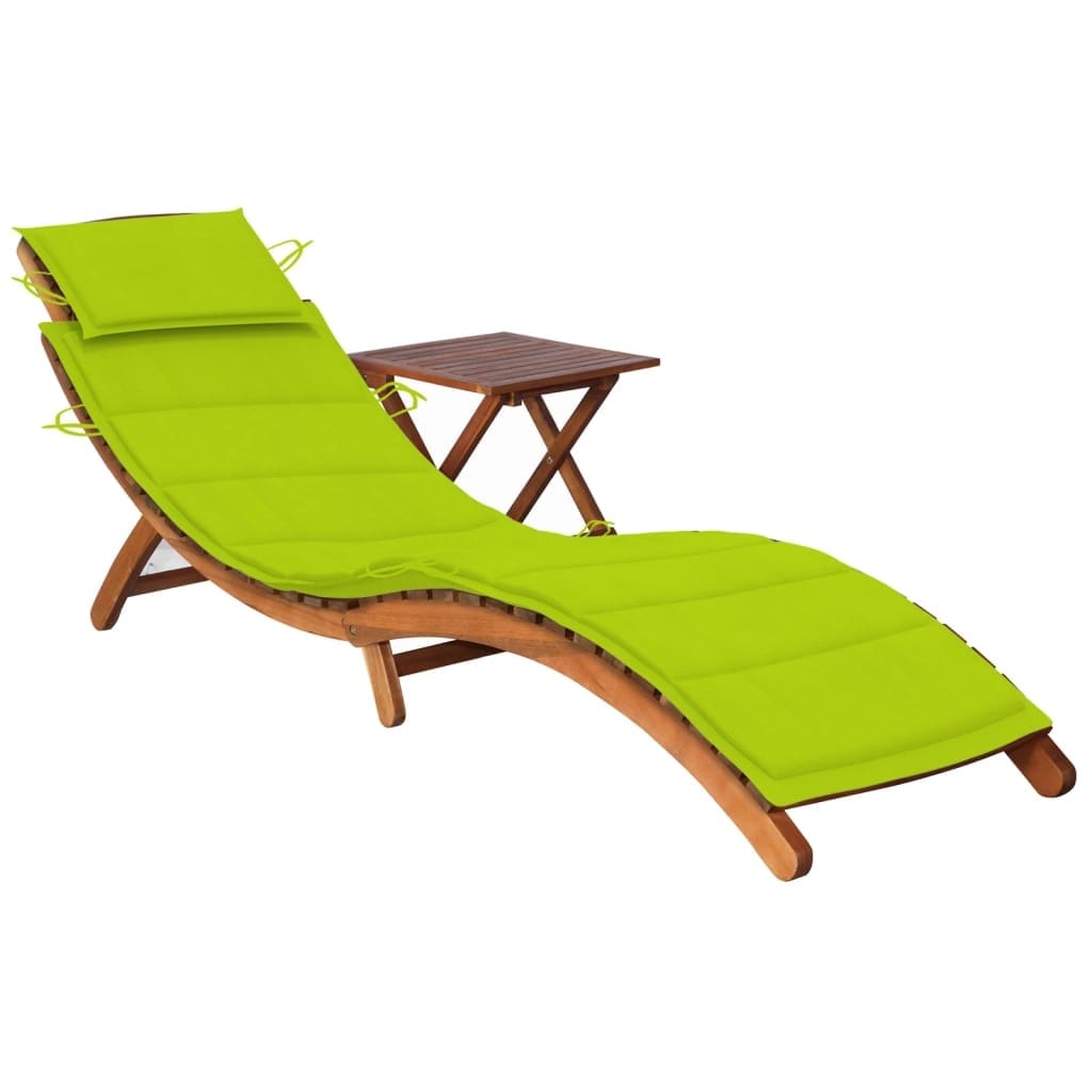 Close-up of bright lime green sun lounger with pillow