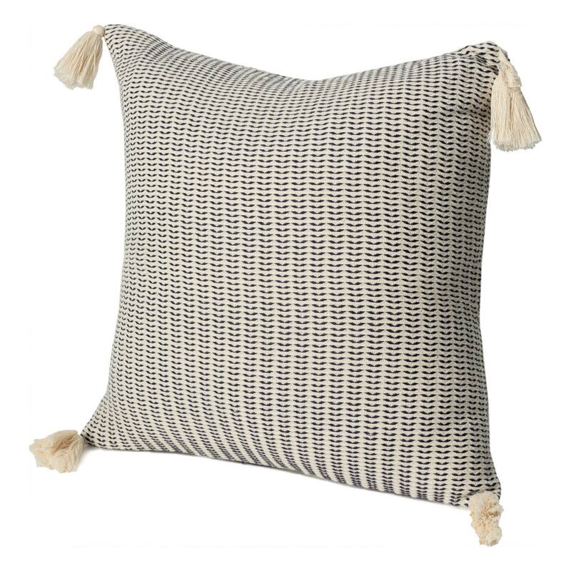 HomeRoots 18" X 18" Navy And Ivory 100% Cotton Striped Zippered Pillow