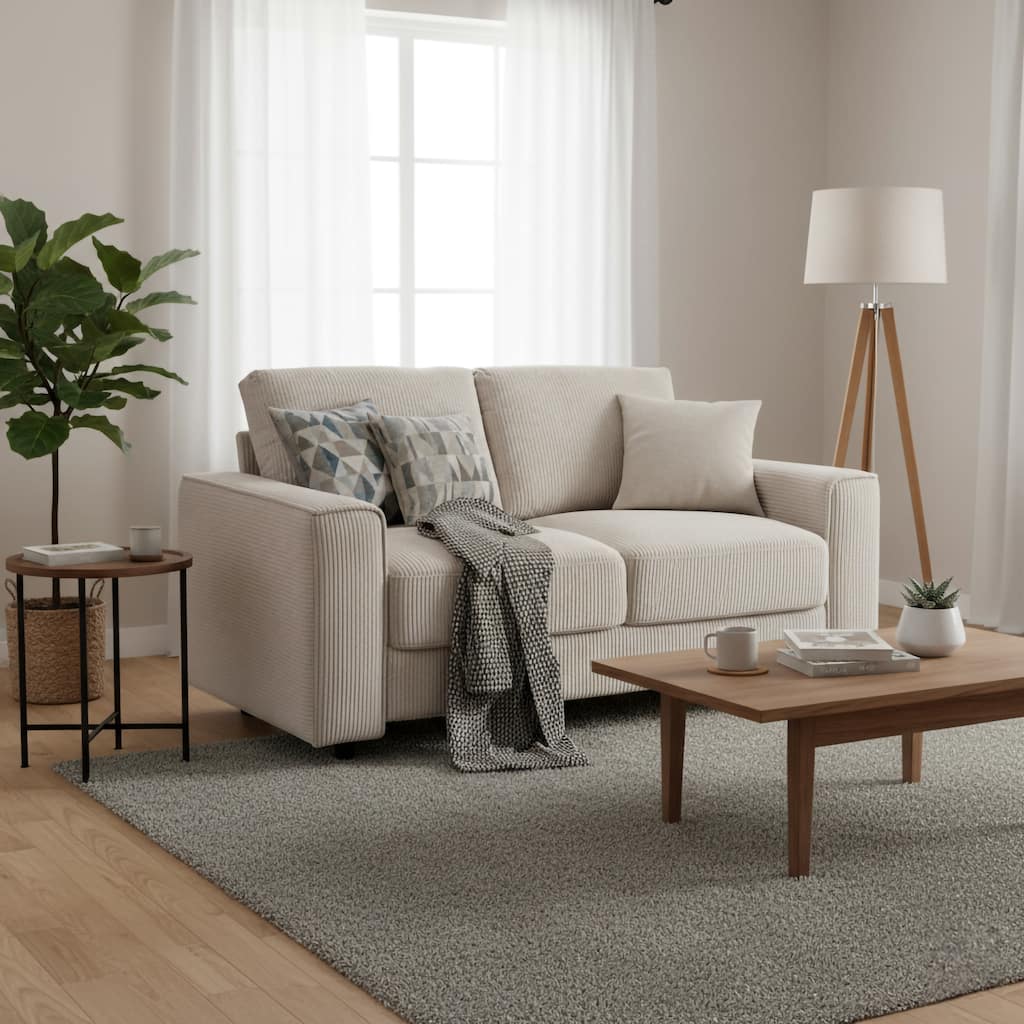 Modern Contemporary Upholstered Corduroy Plush Tufted Loveseat