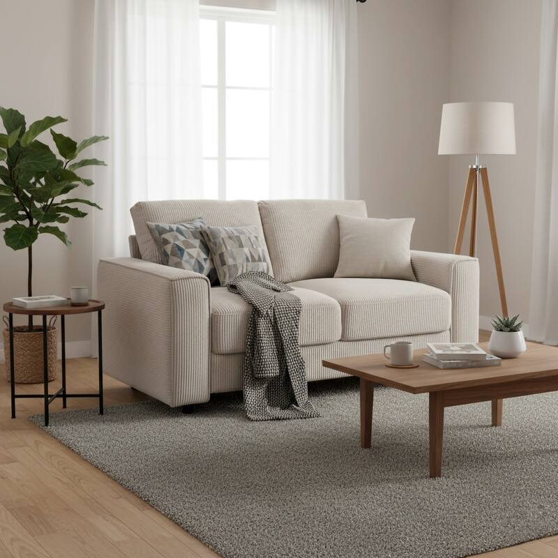 Modern Contemporary Upholstered Corduroy Plush Tufted Loveseat - Beige