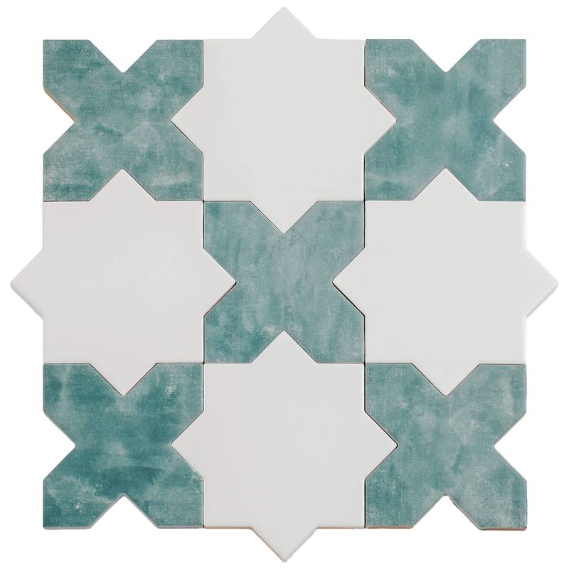 Siena 5" Star with Cross Matte Ceramic Wall and Floor Tile (10.76 sq ft/case) - 54 Pack - Pistachio Green, White