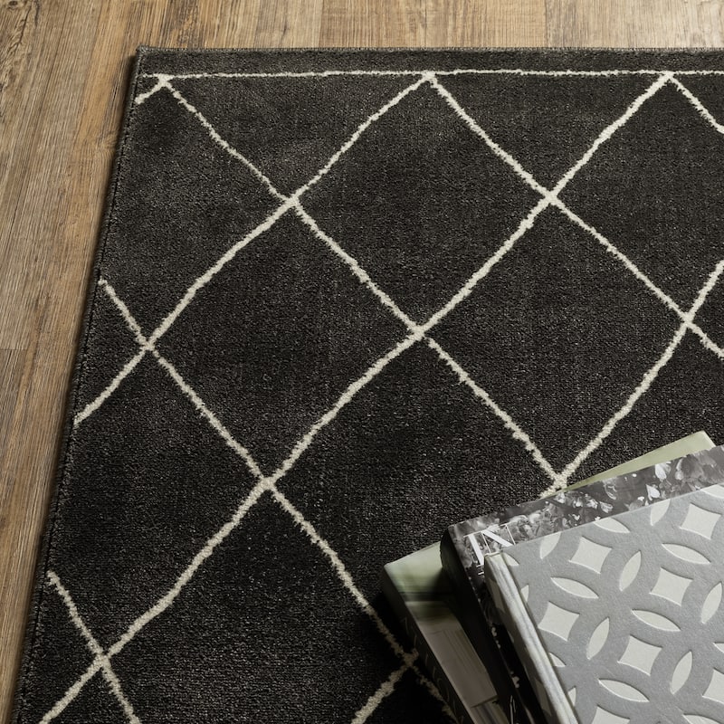 Style Haven Ripley Trellis Charcoal/ Ivory High-Low Pile Area Rug