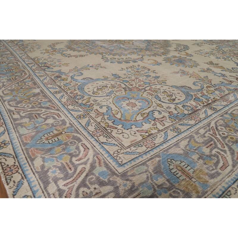 Traditional Tabriz Persian Area Rug Handmade Beige Wool Carpet - 10'0"x 12'5"