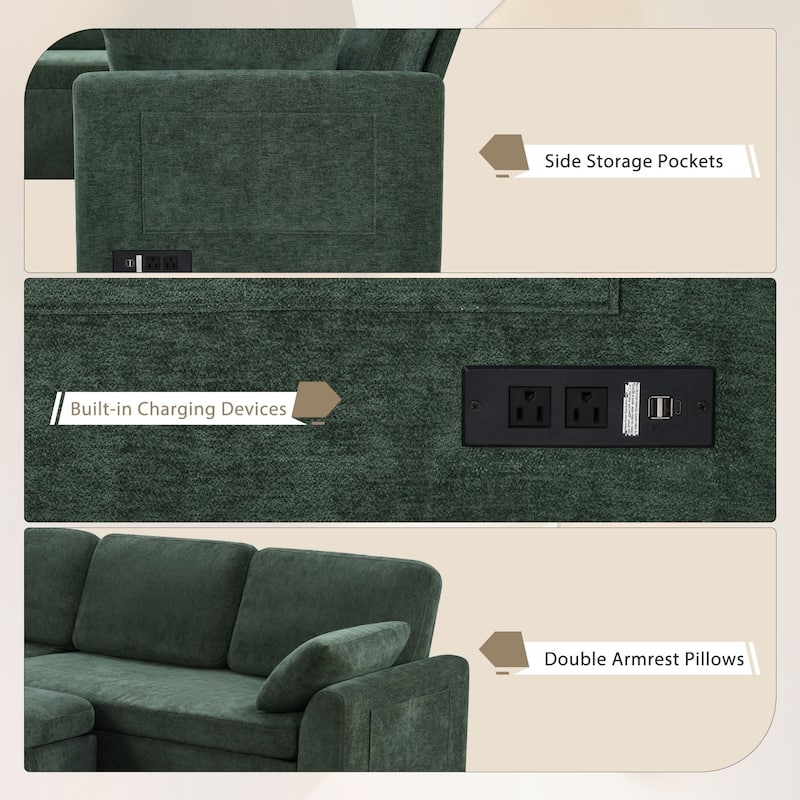 111.2" U-shaped Sofa with Reversible Chaise and Convertible Sofa Bed