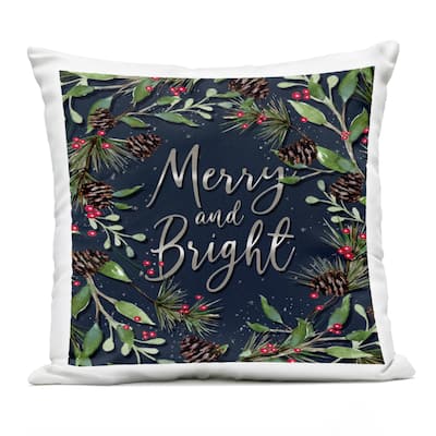Stupell Merry & Bright with Holly Leaves Printed Outdoor Throw Pillow Design by Elizabeth Tyndall