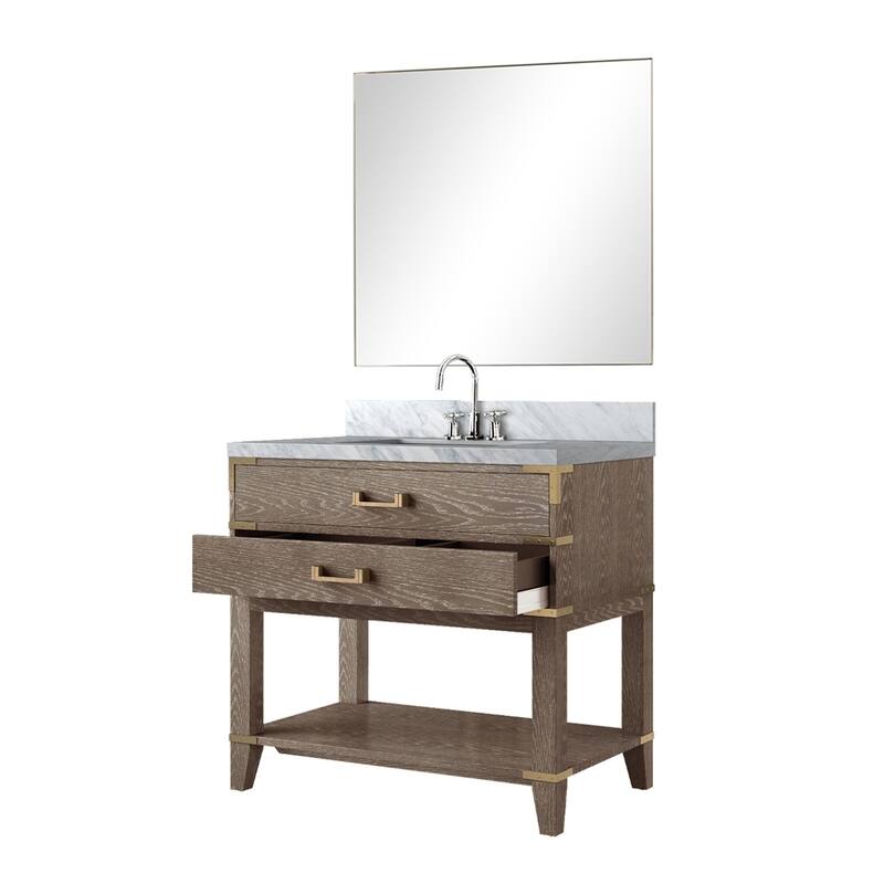 Norwalk Bath Vanity with Carrara Marble Top, Sink, Mirror and Faucet