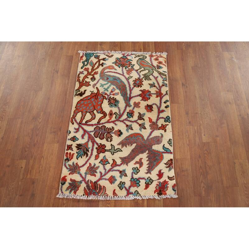 Animals Design Ziegler Accent Rug Handmade Wool Carpet - 2'1" x 3'1"