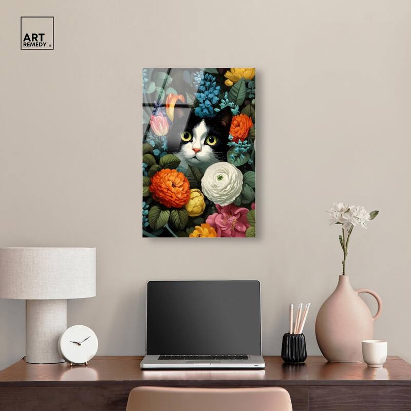 Secret Garden Cat Acrylic by Art Remedy, Ready to Hang