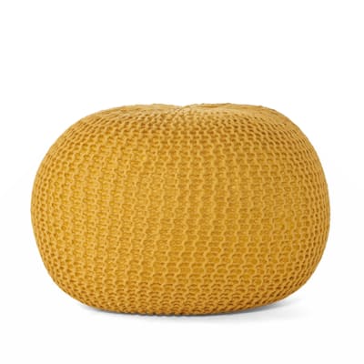 Bordeaux Knitted Cotton Round Pouf, Yellow