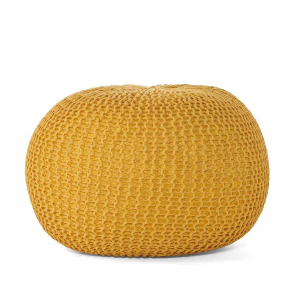 Bordeaux Knitted Cotton Round Pouf, Yellow