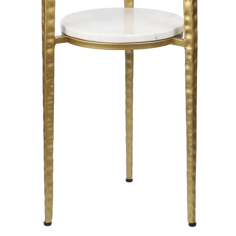 Seraphina 24.75″ 2‑Tier Metal Frame Drink & End Table w/ White Marble Round Top, By JONATHAN Y