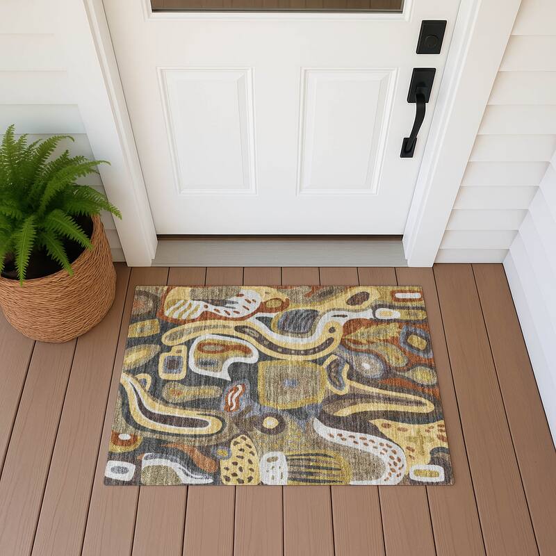 Machine Washable Indoor/ Outdoor Modern Picasy Chantille Rug - Coffee - 1'8" x 2'6"