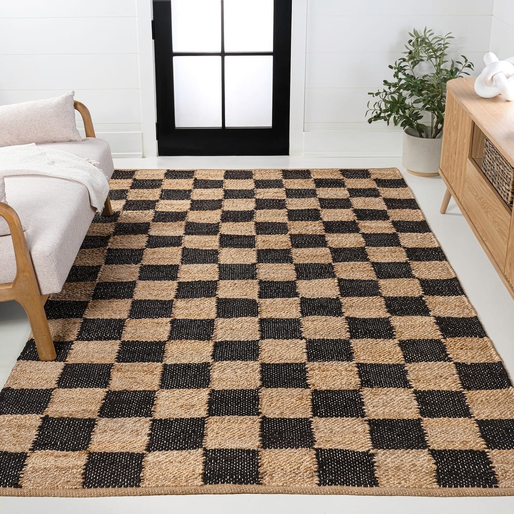 JONATHAN Y Theo Modern Farmhouse Woven Jute Checkerboard Area Rug