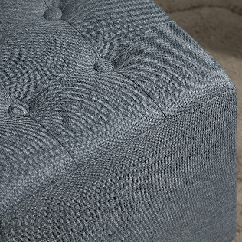 HOMCOM Tufted Ottoman Linen-Touch Fabric Upholstered Footrest Stool with Anti-Slip Pads