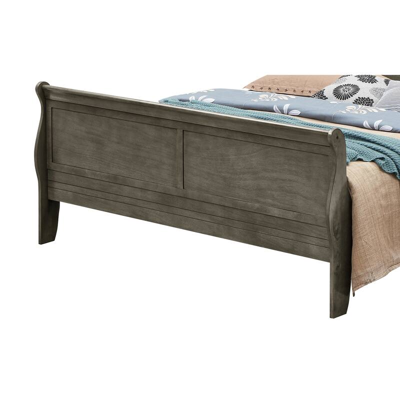 King Sleigh Bed - Gray Wood Veneer - Classic Design - High Footboard - Requires Box Spring - Homestock
