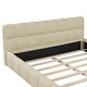 preview thumbnail 8 of 7, Beige Queen Size Grounded Bed Solid Wood Slat Support Low-Profile Platform Frame Edge Thick Fabric Frame Futon Headboard