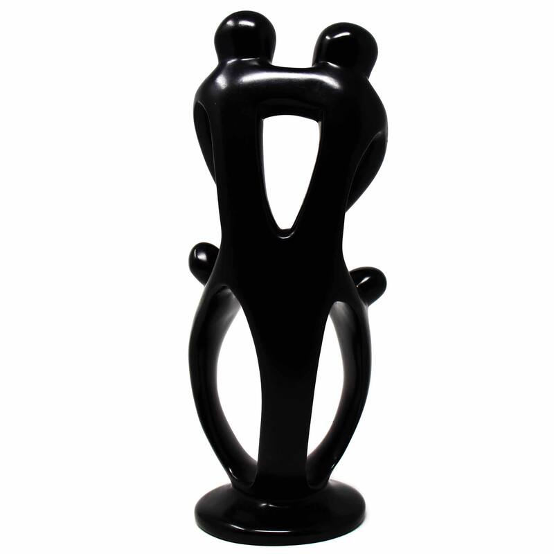 Handmade Soapstone Family Sculpture, Black Finish