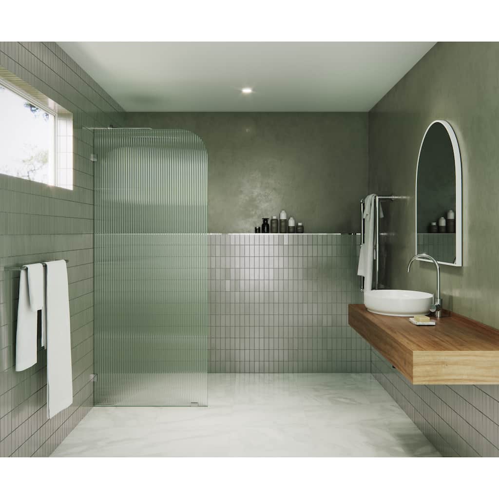 Glass Warehouse 32" x 78" Frameless Shower Door - Single Fixed Panel Fluted Frosted Radius