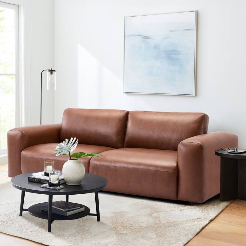 95" Oversized 3-Seater Sofa - Extra Deep Seats & Wide Arms, Down-Filled PU Leather Couch for Living Room, Apartment