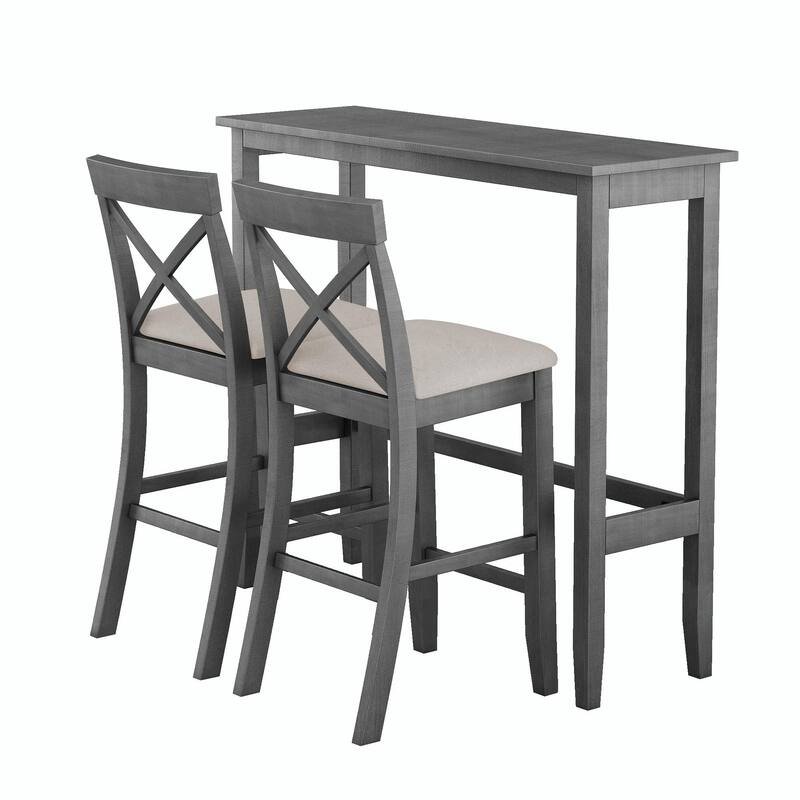 Farmhouse 48" Rectangular Wood Bar-Height Dining Set with 2 Chairs