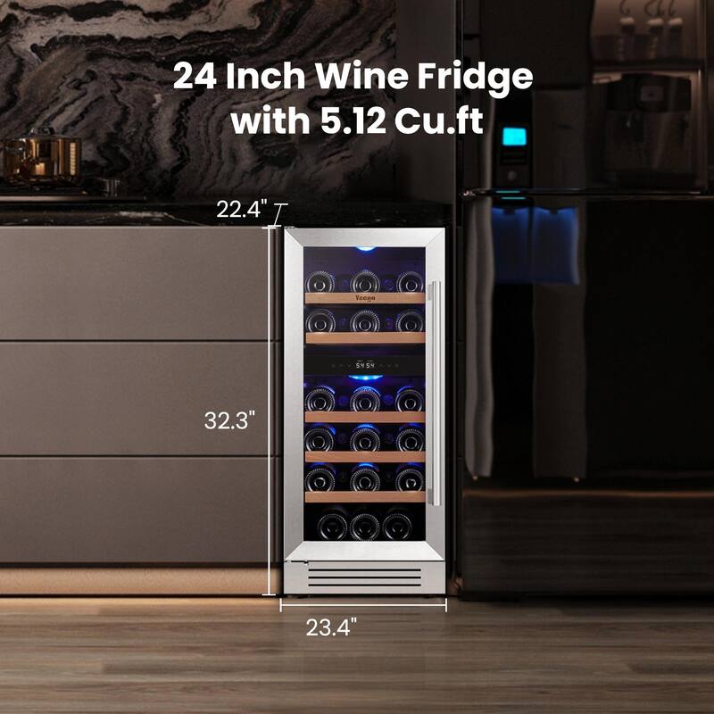 Yeego 14.8 in.28-Bottle Dual Zone Wine Cooler Refrigerator Fridge with Built-In/Freestanding Design