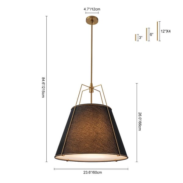dimension image slide 0 of 7, Mid Century 4-Light Conical Fabric Shade Lantern Pendant Ambient Light