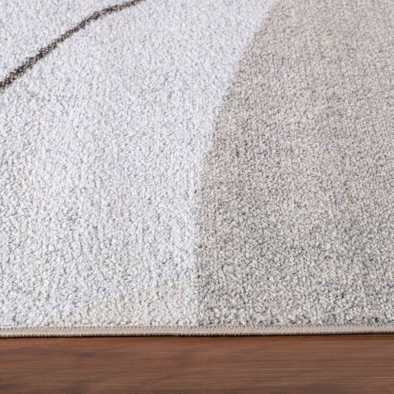 Modern Area Rug with Abstract Artful Pattern in Beige and Grey