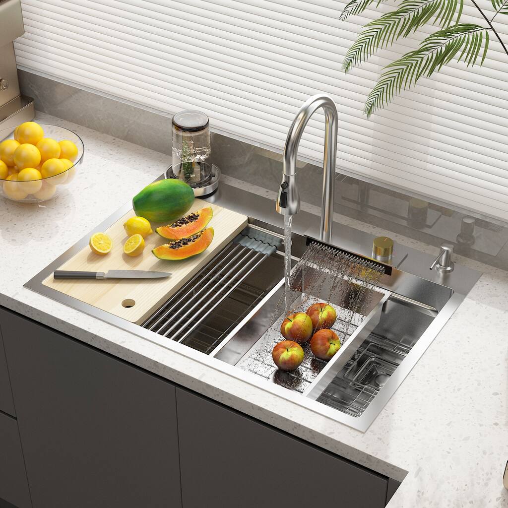 Single Bowl Kitchen Workstation Sink w/Accessories Kit 9 Accessories